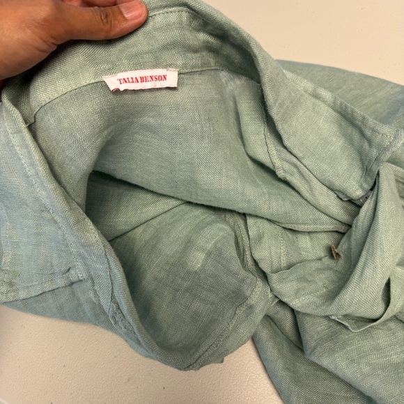 Talia Benson Womens Light Green Casual 100% Linen Button Down Long Sleeve Shirt - Picture 12 of 13